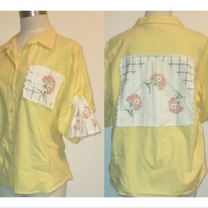 Upcycled Top with Vintage Floral Tablecloth Embroidered Details Size 16/18